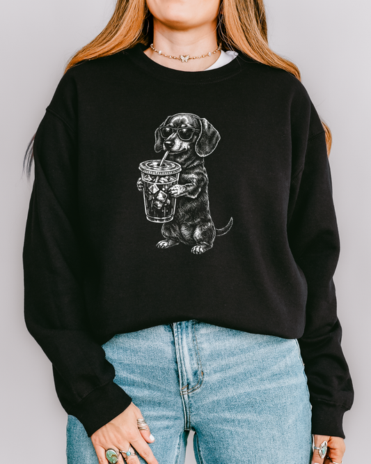 Doxie Drinking Coffee Crewneck Sweatshirt